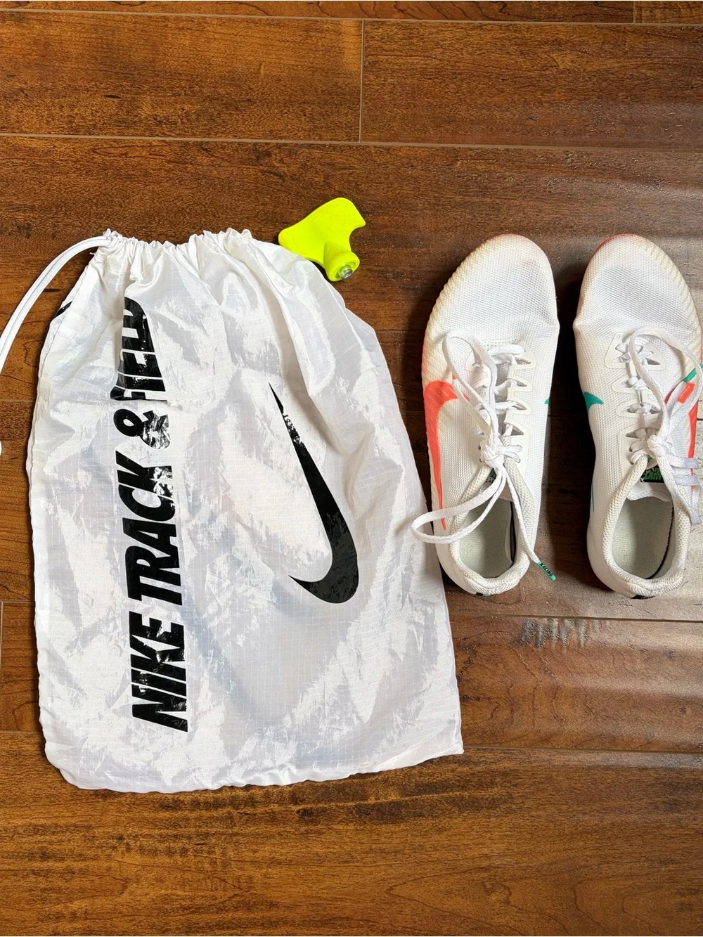 Nike Women’s White Track Spikes with Coral & Teal Accents